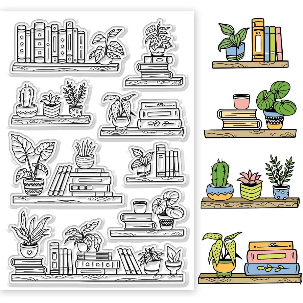 Clear Silicone Stamps For Card Making - Книжная полка в горшке, прозрачные штампы,