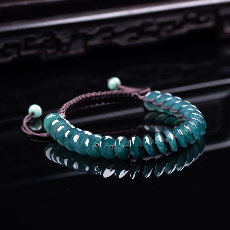 Beading - Натуральный браслет из бусин изумрудно-голубого жадеита