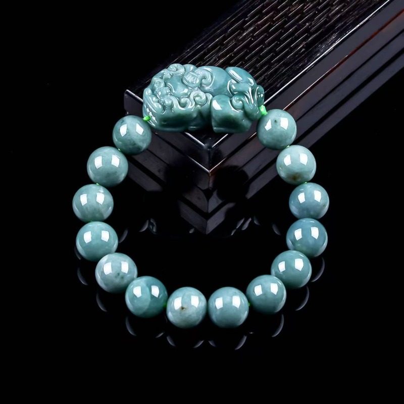 Beading - Натуральный изумрудно-голубой браслет из круглых бусин