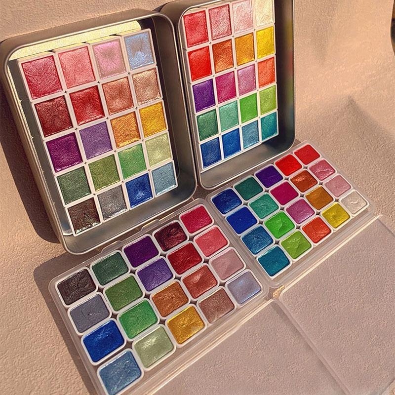 Watercolor Paint Set Solid Pigment - Перламутровые краски, портативные, 20 цветов, однотонные
