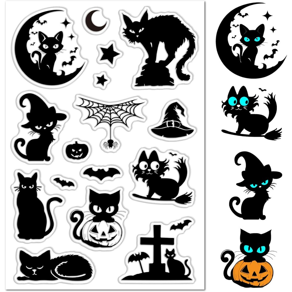Clear Silicone Stamps For Card Making - Хэллоуин Черные кошки Прозрачные резиновые штампы