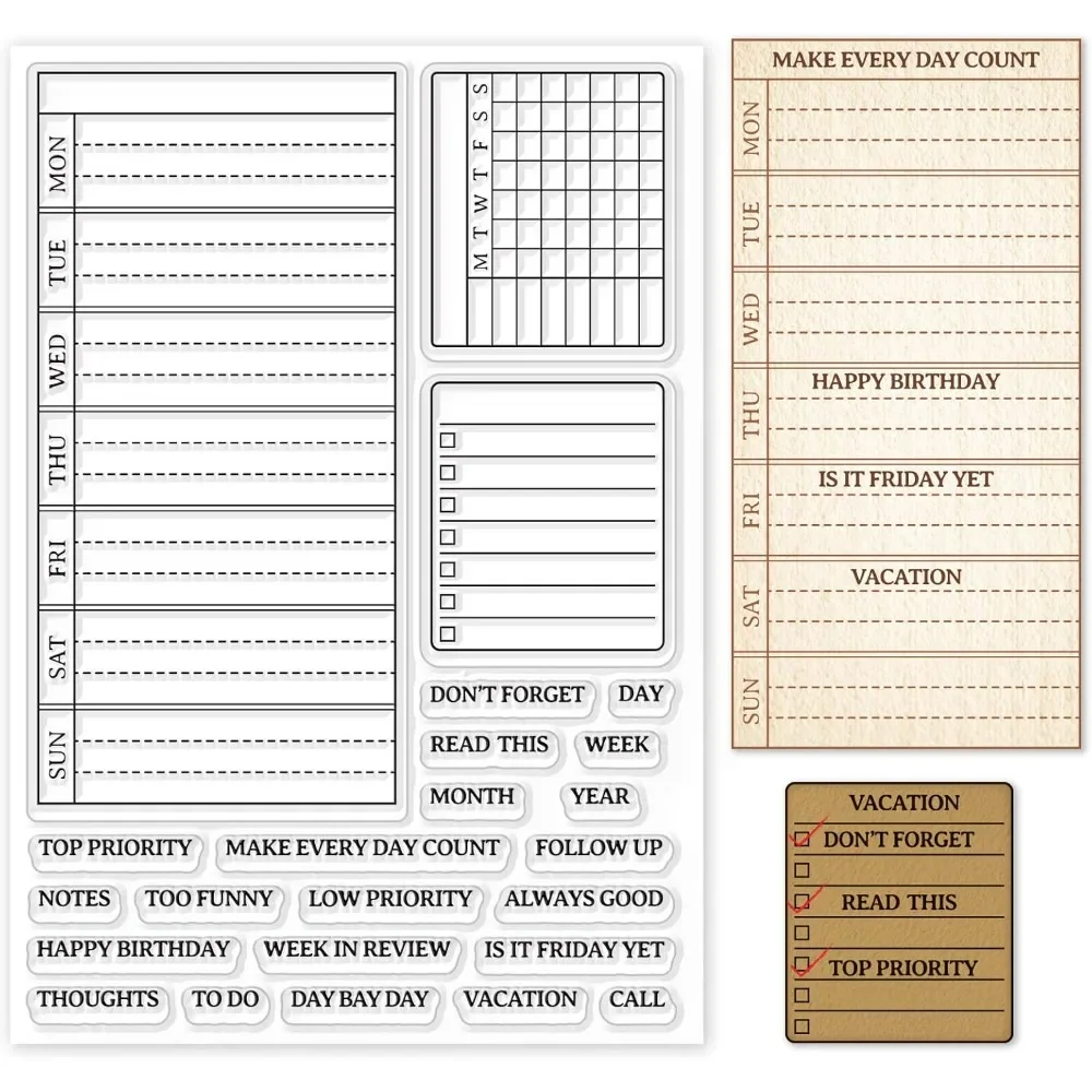 Clear Silicone Stamps For Card Making - Еженедельный план, прозрачный штамп, календарь, расписание,