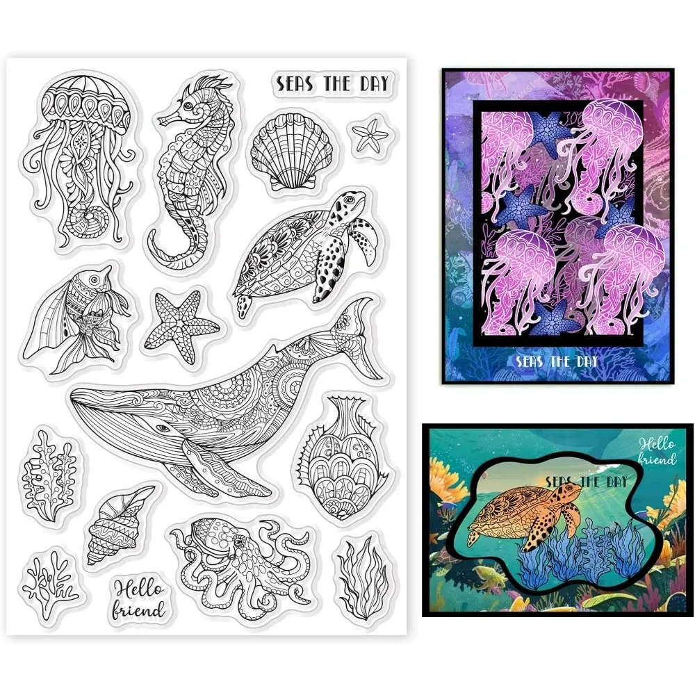 Прозрачные штампы Ocean Life,  – обзор и цена Clear Silicone Stamps For Card Making