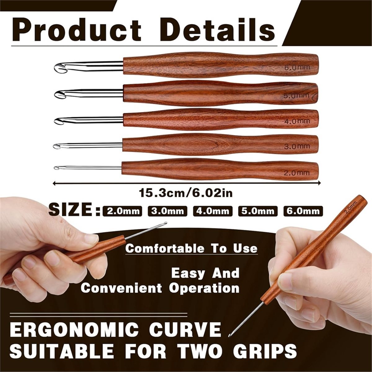 Набор крючков для вязания NOCM – обзор и цена Wooden Crochet Hooks Ergonomic Handle